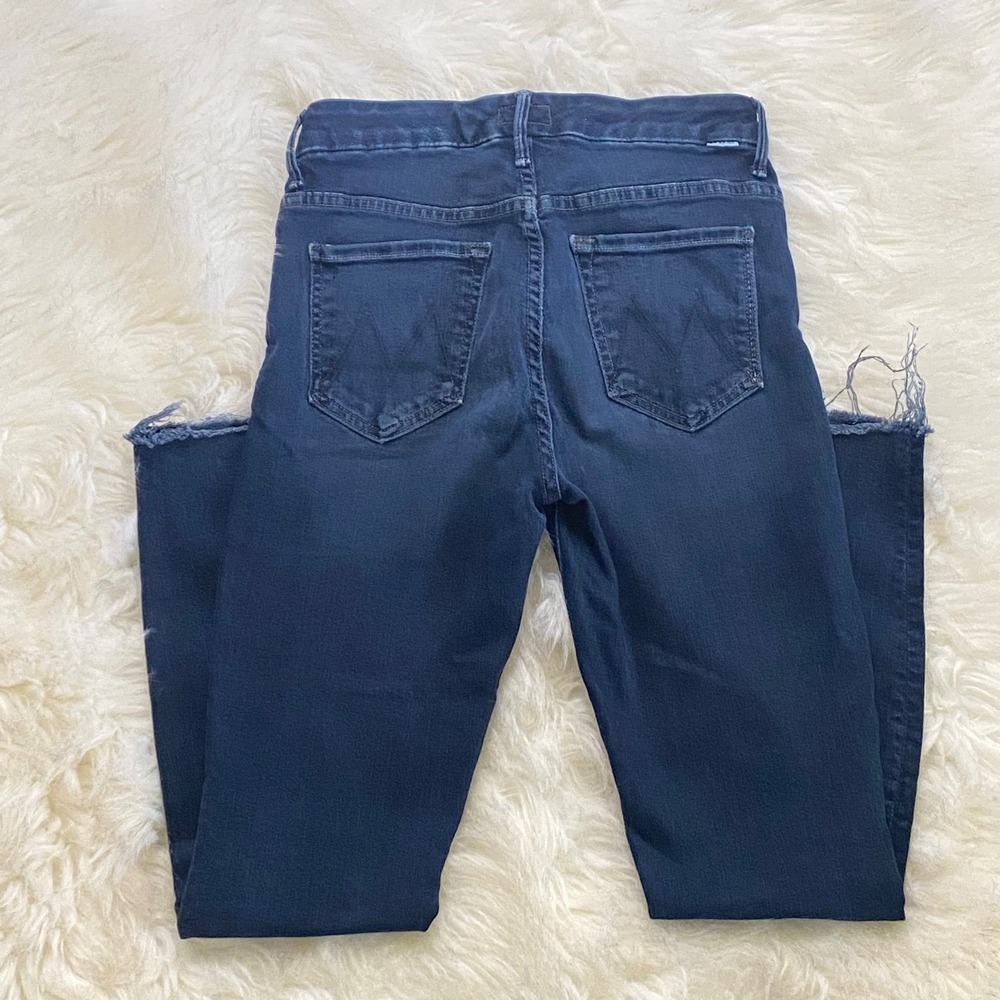 Mother High Waisted Looker Skinny Ankle Jeans Womens 26 Blue Raw Hem Denim